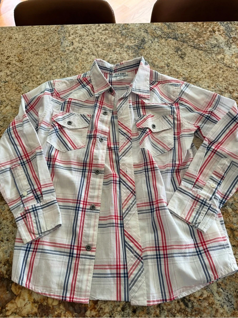 Old Navy White Red and Blue Plaid Button-Down Shirt